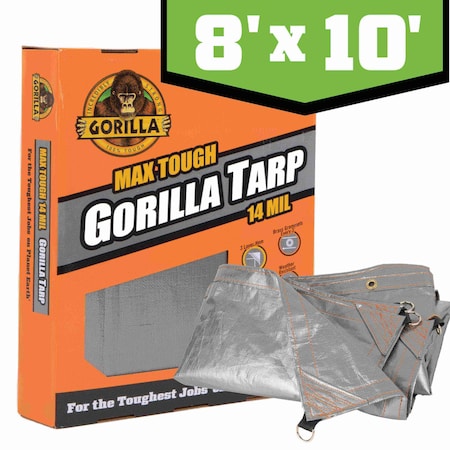 Gorilla Tarp Tarp, 8 ft x 10 ft, 14 mil, Silver, PE, Weather Resistant with UV Coating 97051